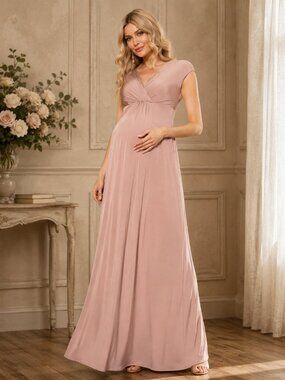 Tiffany Rose Maternity Francesca French Jersey Fabric V-Neck Maxi Dress Sz 6